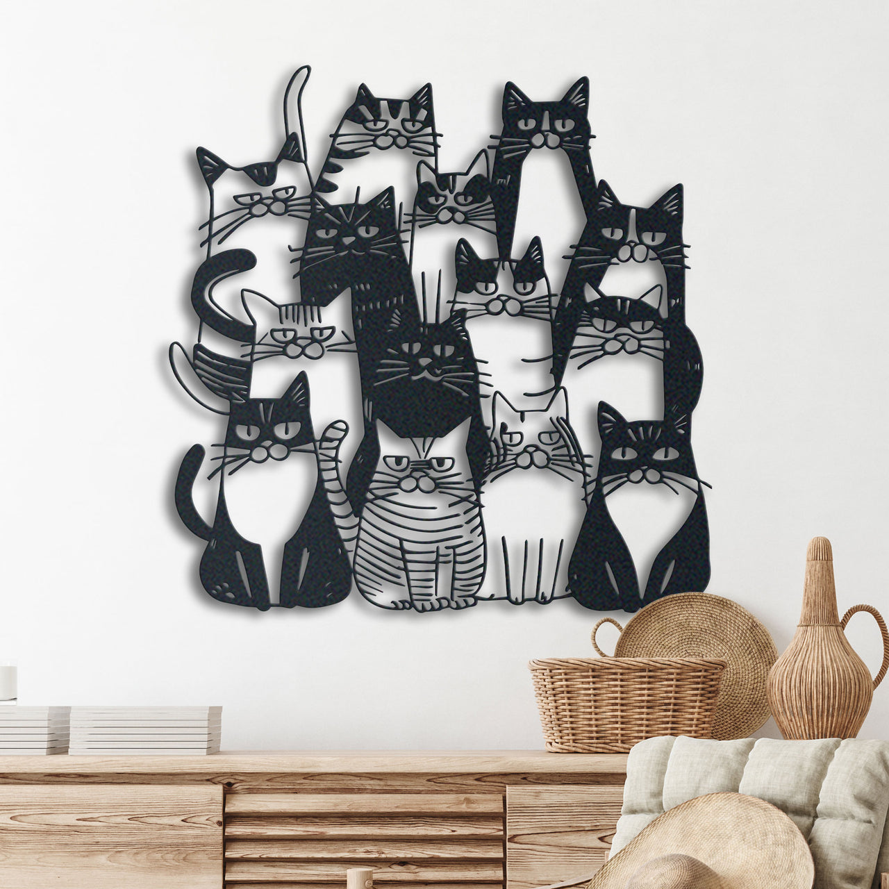 Funny Whimsical Cats Metal Wall Art, Outdoor Wall Decor for Cat Lovers, Unique Feline Art