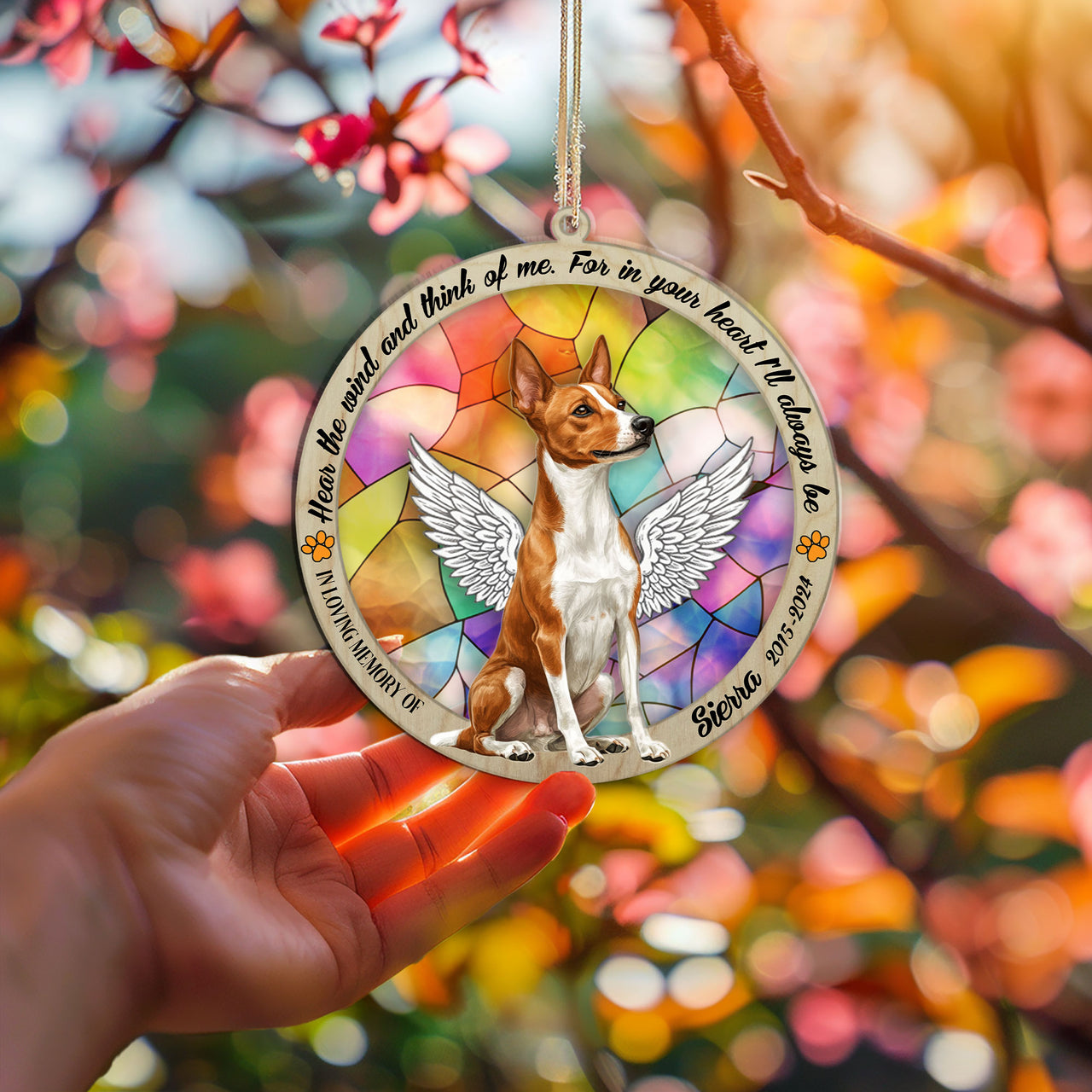 Suncatcher Ornament Basenji Sitting Memorial, Dog Ornament Home Decor, Pet Loss Gift, Thoughtful Christmas Gift