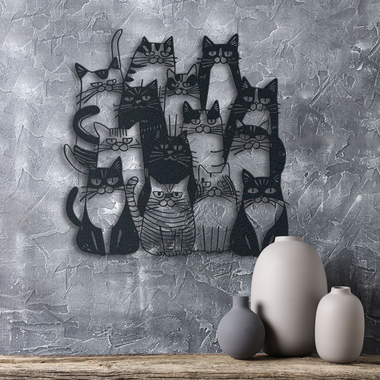 Funny Whimsical Cats Metal Wall Art, Outdoor Wall Decor for Cat Lovers, Unique Feline Art