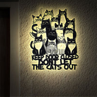 Thumbnail for Cat Lover Metal Wall Art, Cat Welcome Sign with LED Lights, Dont Let The Cat Out