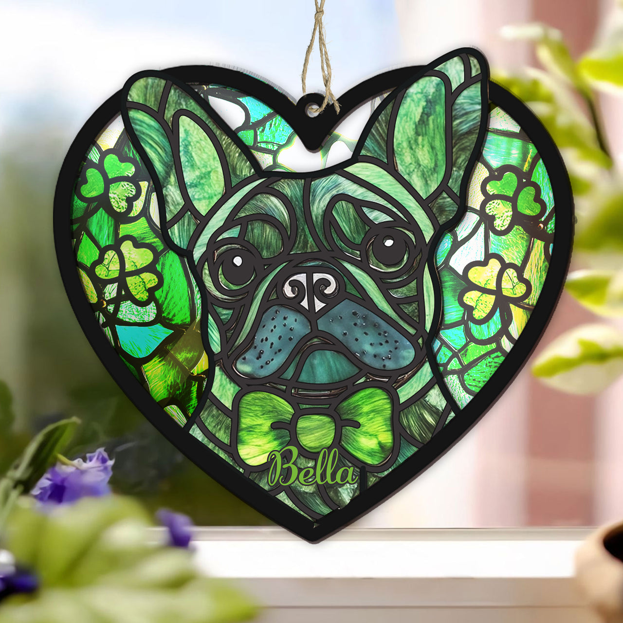 French Bulldog Shamrock Suncatcher Ornament Frenchie Lovers Irish Home Decor St Patrick's Day Gift