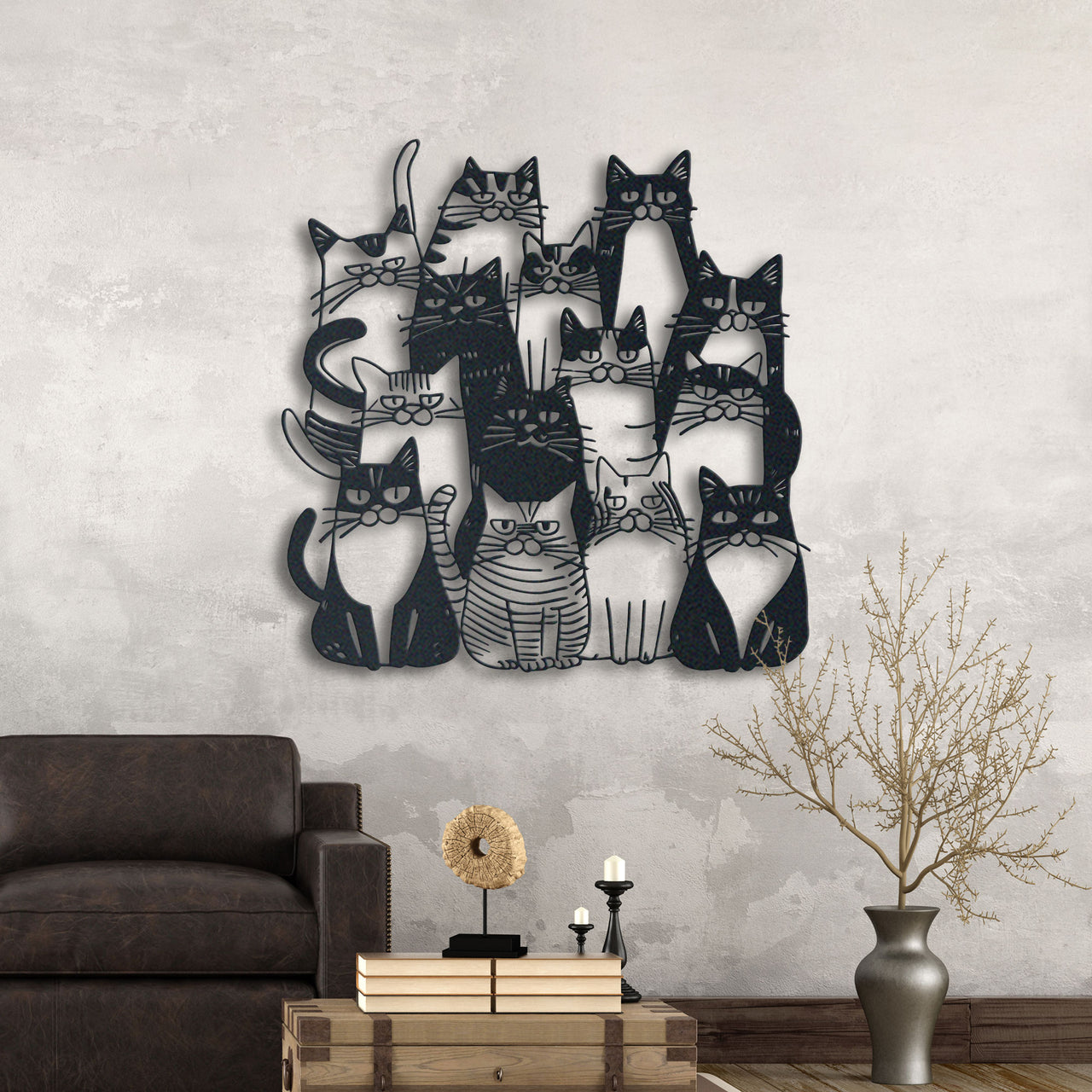 Funny Whimsical Cats Metal Wall Art, Outdoor Wall Decor for Cat Lovers, Unique Feline Art