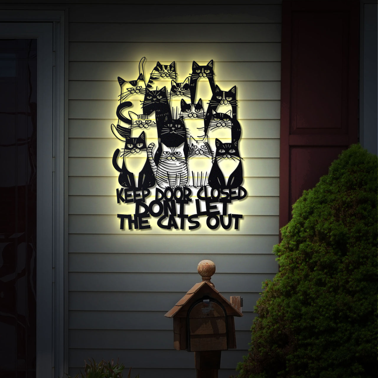 Cat Lover Metal Wall Art, Cat Welcome Sign with LED Lights, Dont Let The Cat Out