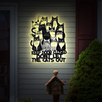 Thumbnail for Cat Lover Metal Wall Art, Cat Welcome Sign with LED Lights, Dont Let The Cat Out