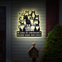 Thumbnail for Cat Lover Metal Wall Art, Cat Emergency Sign with LED Lights, Please Save Our Cats