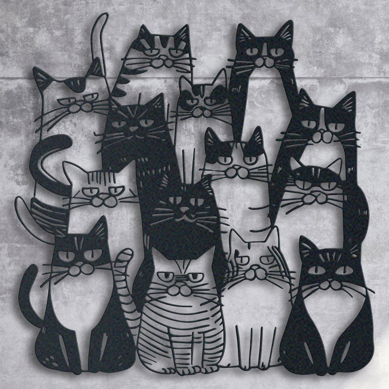 Funny Whimsical Cats Metal Wall Art, Outdoor Wall Decor for Cat Lovers, Unique Feline Art