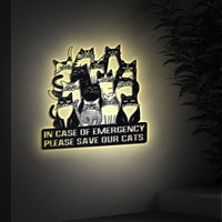 Thumbnail for Cat Lover Metal Wall Art, Cat Emergency Sign with LED Lights, Please Save Our Cats