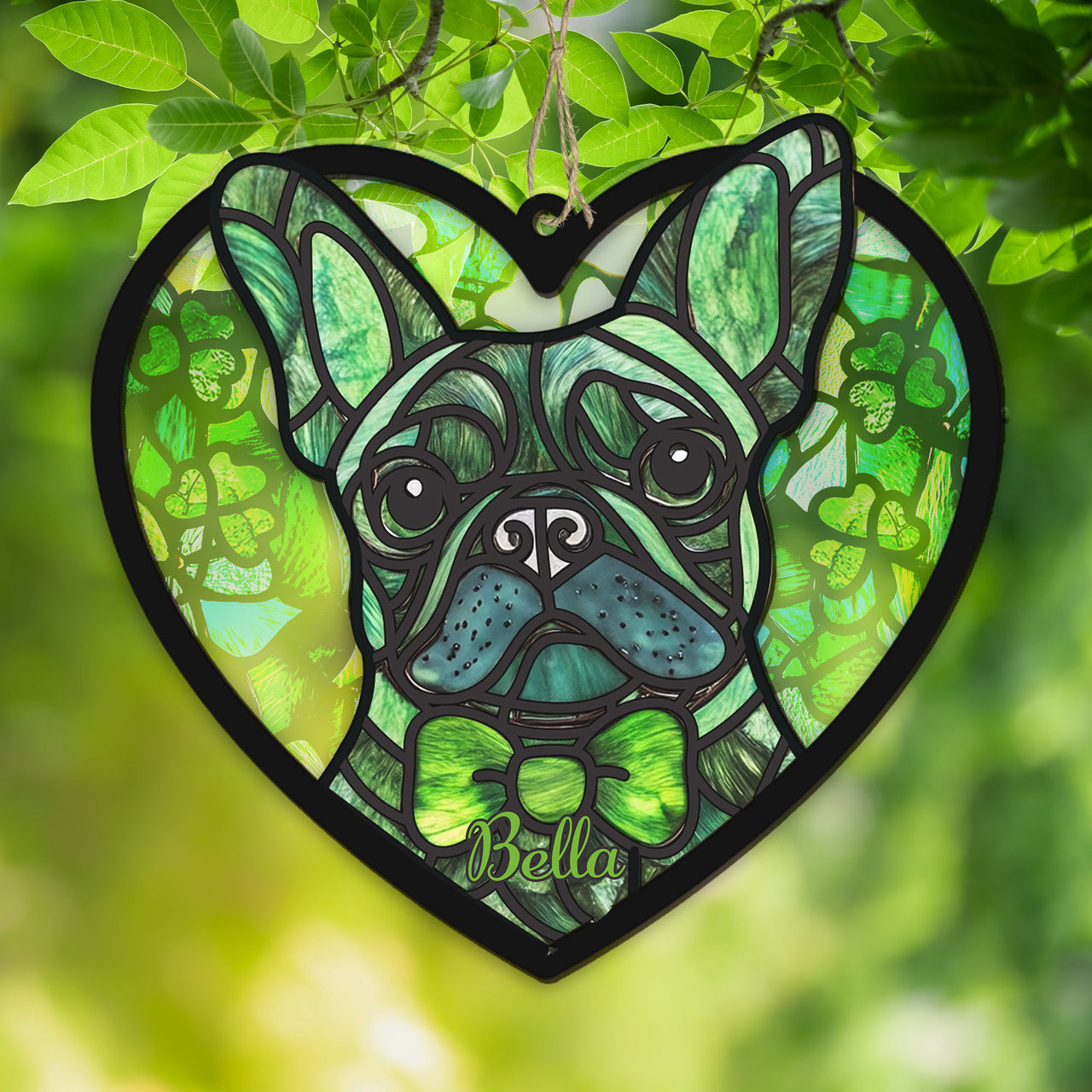 French Bulldog Shamrock Suncatcher Ornament Frenchie Lovers Irish Home Decor St Patrick's Day Gift