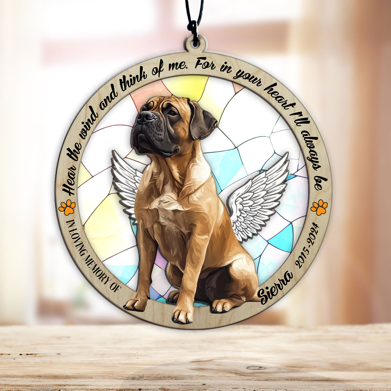 Suncatcher Ornament Boerboel Sitting Memorial, Dog Ornament Home Decor, Pet Loss Gift, Thoughtful Christmas Gift