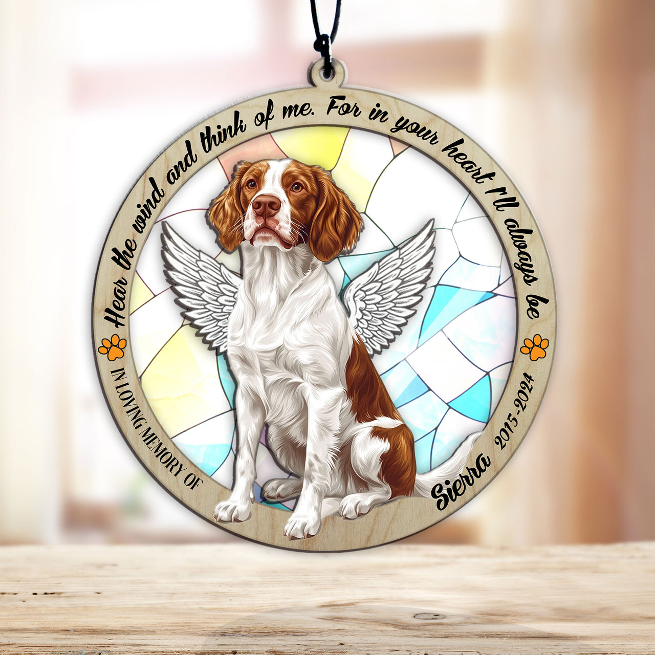 Suncatcher Ornament Brittany Spaniel Sitting Memorial, Dog Ornament Home Decor, Pet Loss Gift, Thoughtful Christmas Gift