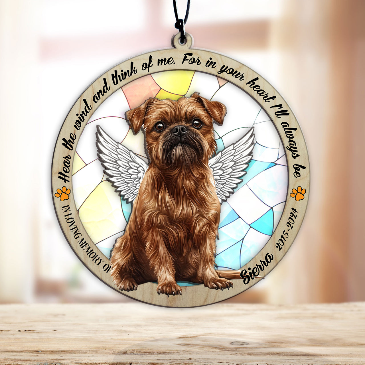 Suncatcher Ornament Brussels Griffon Sitting Memorial, Dog Ornament Home Decor, Pet Loss Gift, Thoughtful Christmas Gift