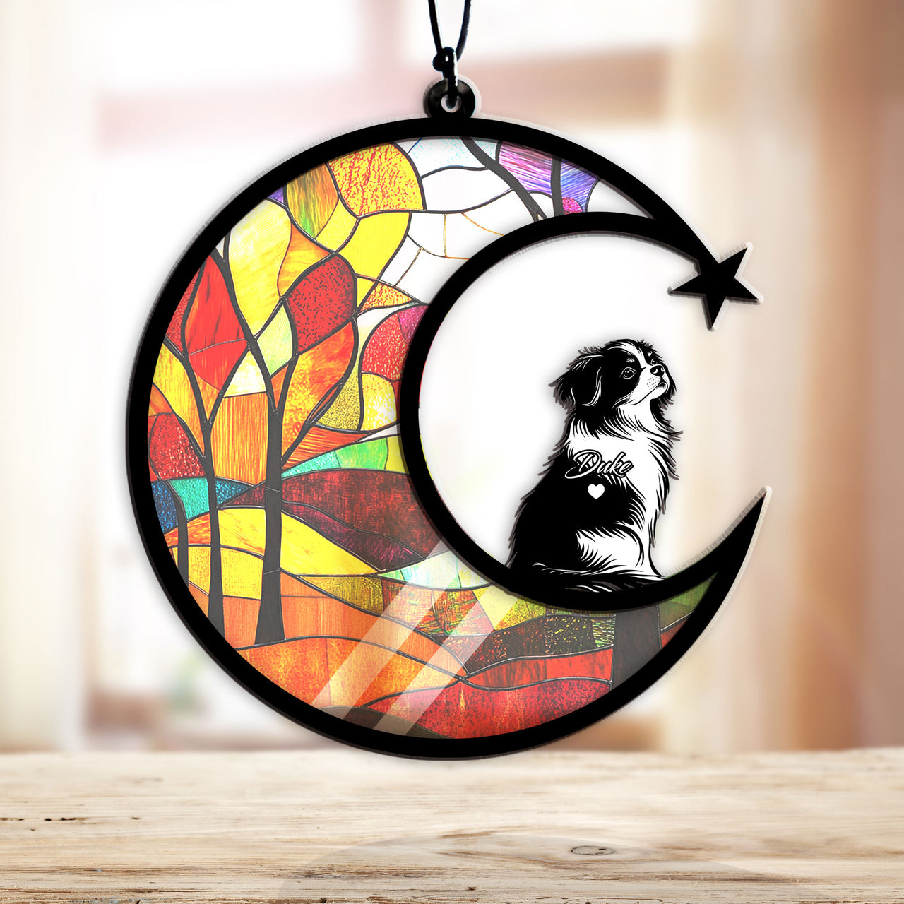 Suncatcher Ornament Japanese Chin Memorial, Dog Ornament Home Decor, Pet Loss Gift, Thoughtful Christmas Gift