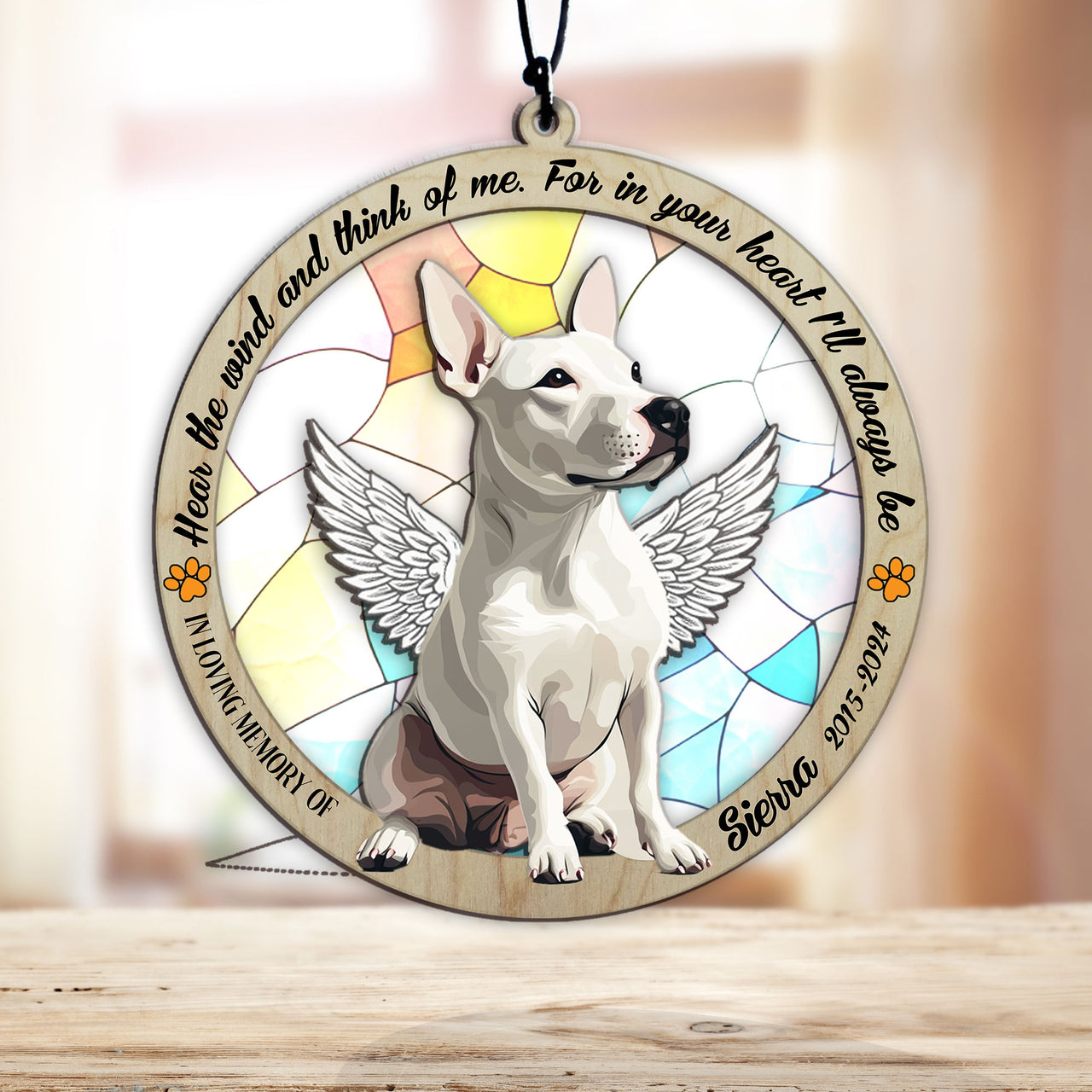 Suncatcher Ornament Bull Terrier Sitting Memorial, Dog Ornament Home Decor, Pet Loss Gift, Thoughtful Christmas Gift