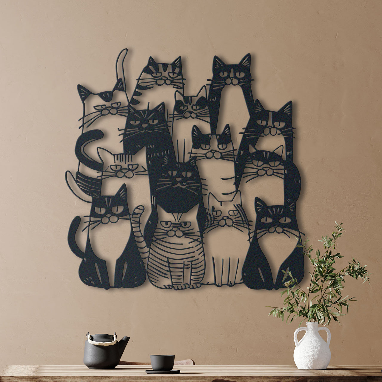 Funny Whimsical Cats Metal Wall Art, Outdoor Wall Decor for Cat Lovers, Unique Feline Art