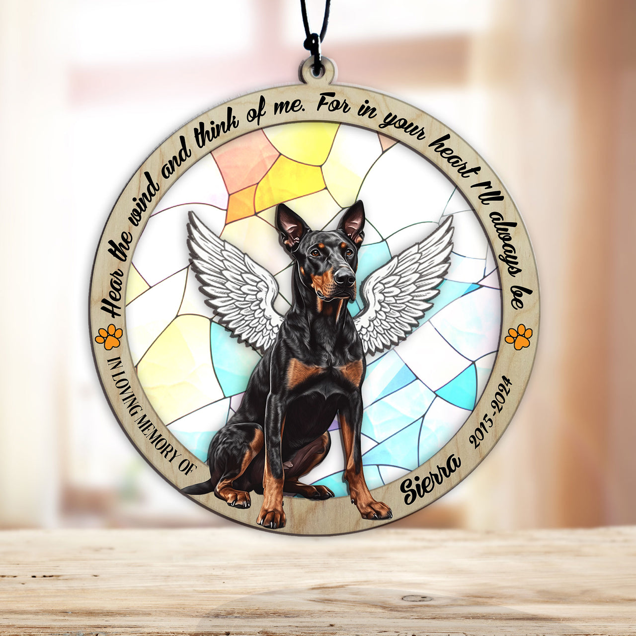 Suncatcher Ornament Doberman 1 Sitting Memorial, Dog Ornament Home Decor, Pet Loss Gift, Thoughtful Christmas Gift