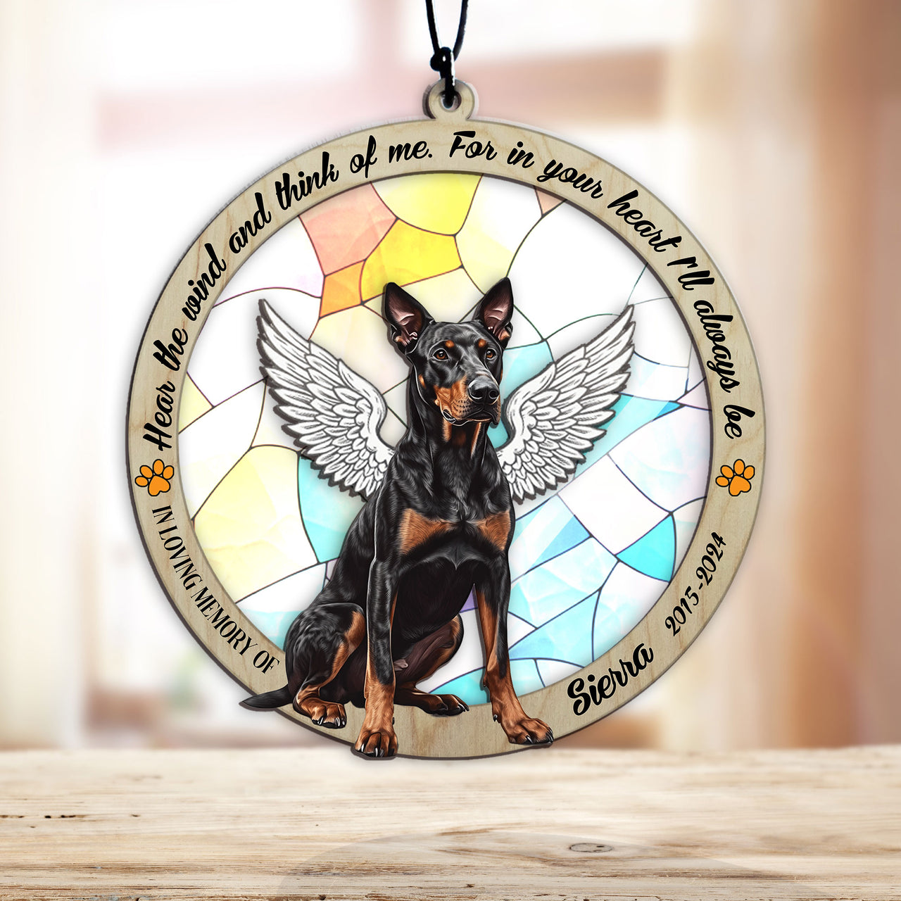 Suncatcher Ornament Doberman Sitting Memorial, Dog Ornament Home Decor, Pet Loss Gift, Thoughtful Christmas Gift