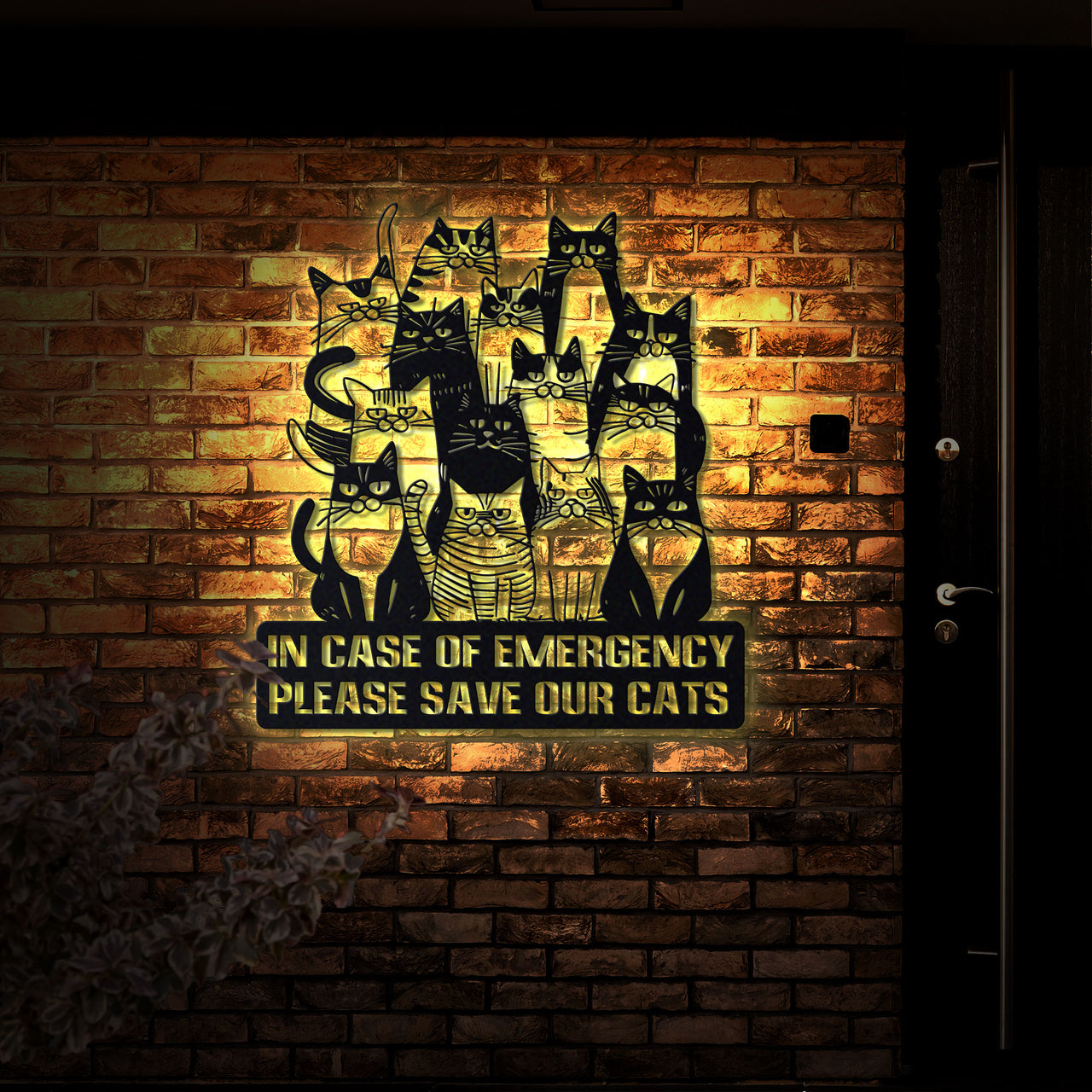 Cat Lover Metal Wall Art, Cat Emergency Sign with LED Lights, Please Save Our Cats