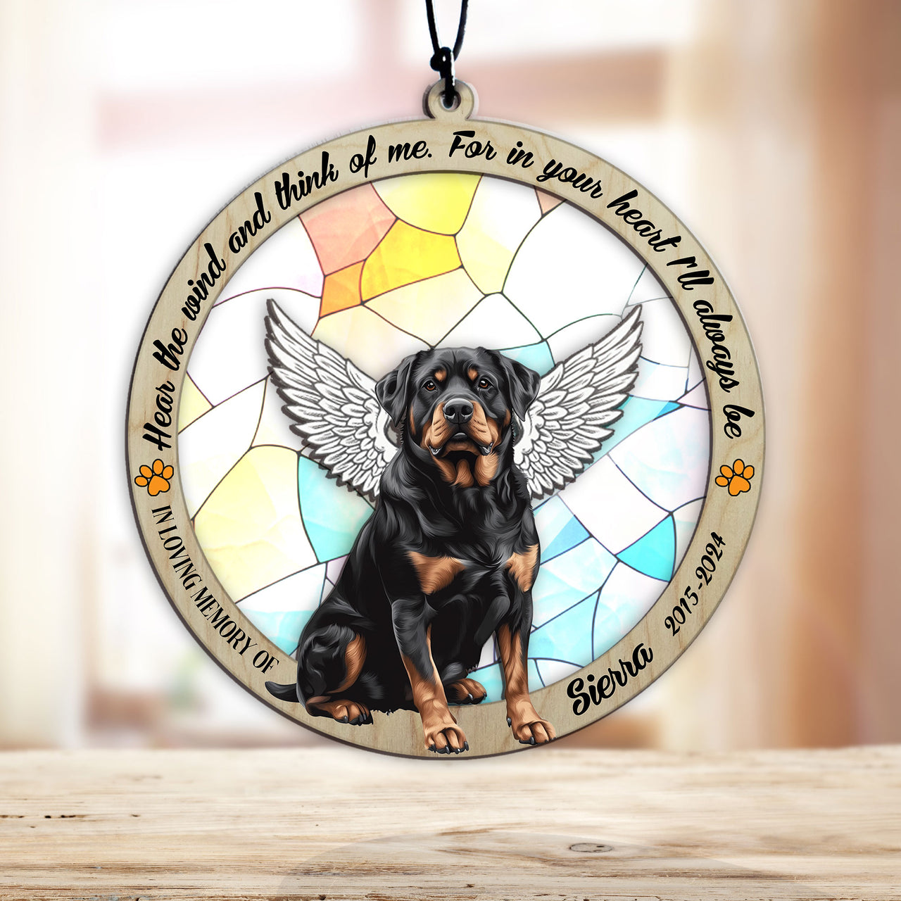 Suncatcher Ornament Rottweiler Sitting Memorial, Dog Ornament Home Decor, Pet Loss Gift, Thoughtful Christmas Gift