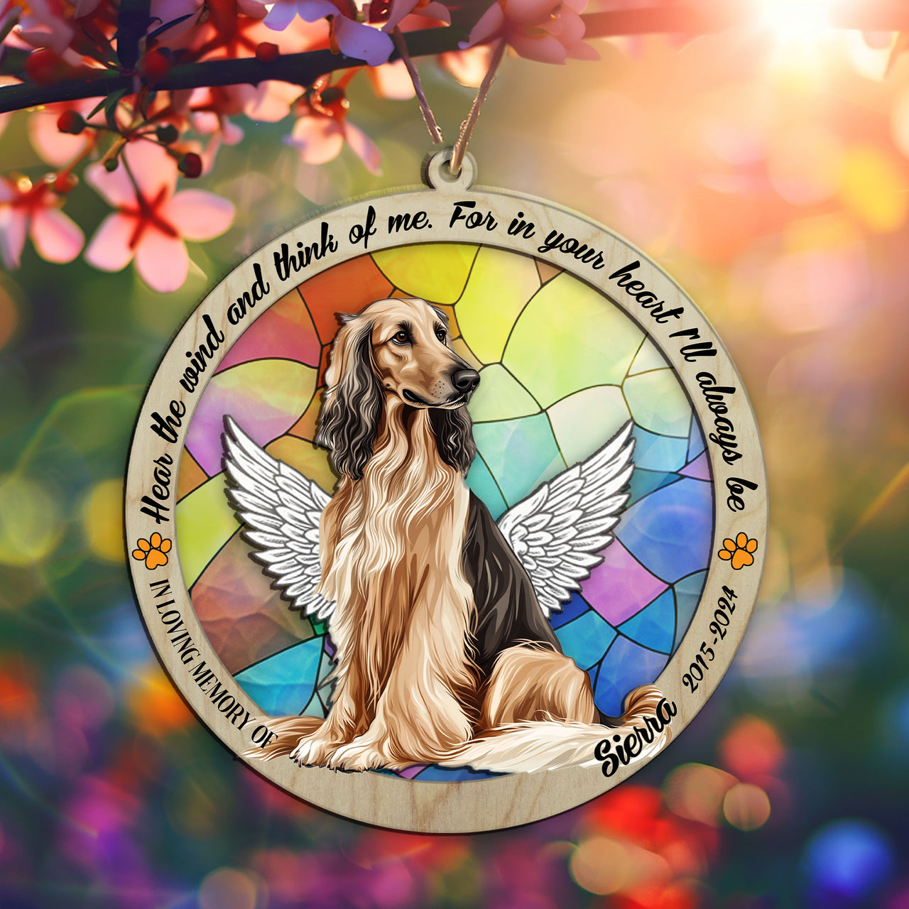 Suncatcher Ornament Afghan Hound Sitting Memorial, Dog Ornament Home Decor, Pet Loss Gift, Thoughtful Christmas Gift