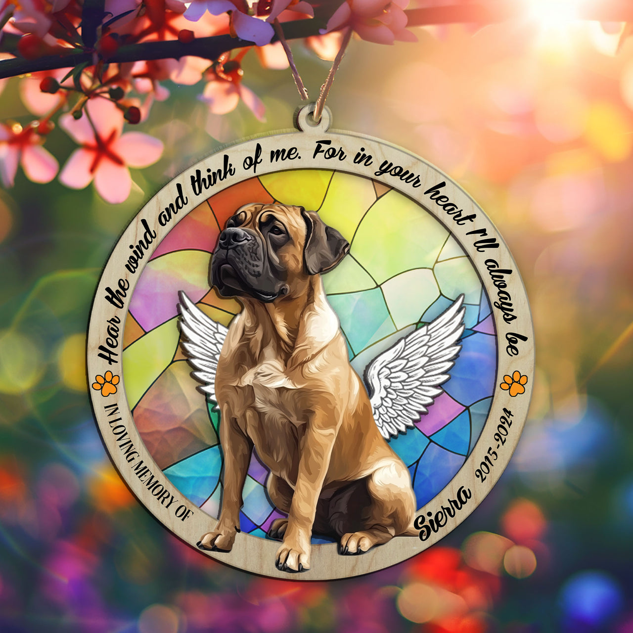 Suncatcher Ornament Boerboel Sitting Memorial, Dog Ornament Home Decor, Pet Loss Gift, Thoughtful Christmas Gift