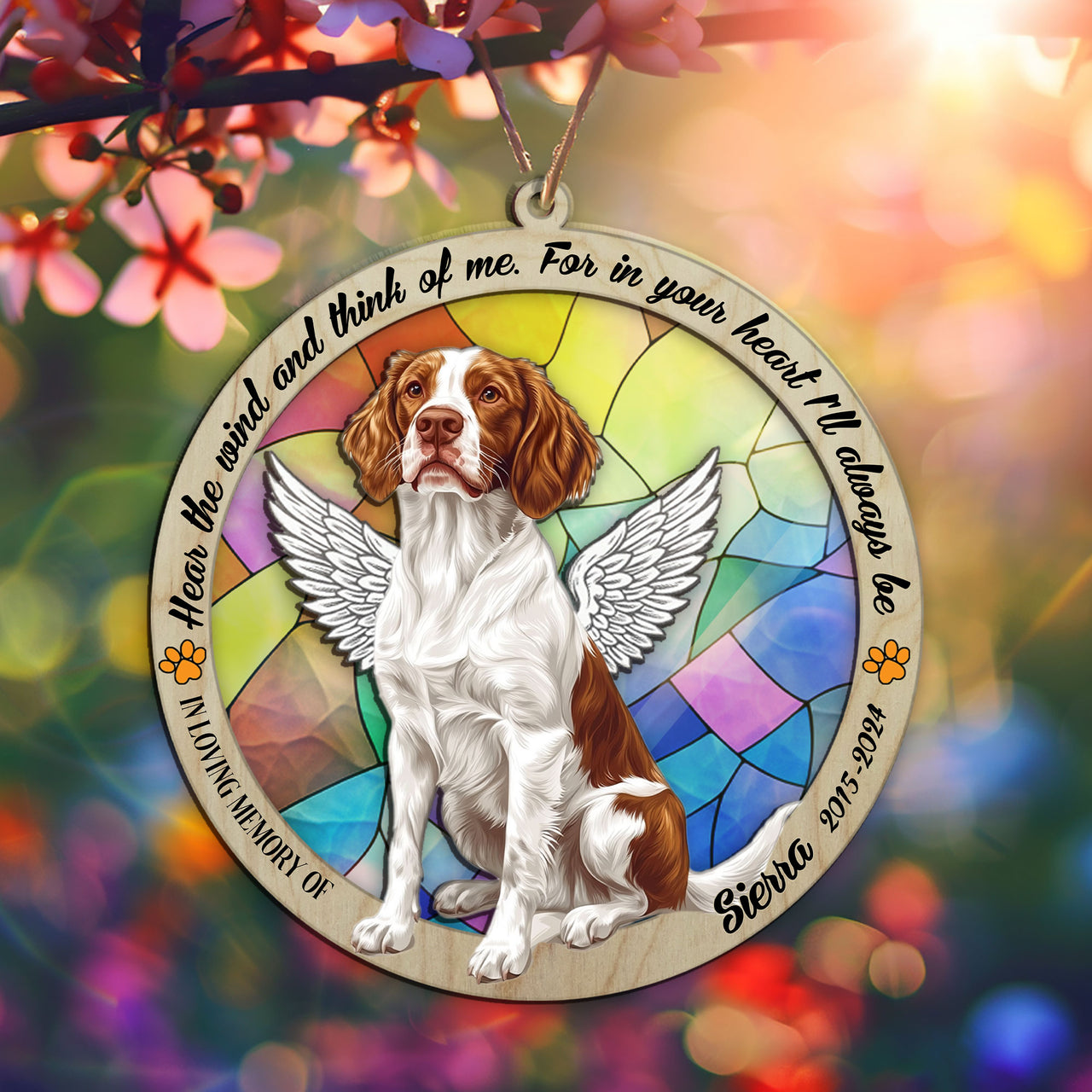 Suncatcher Ornament Brittany Spaniel Sitting Memorial, Dog Ornament Home Decor, Pet Loss Gift, Thoughtful Christmas Gift