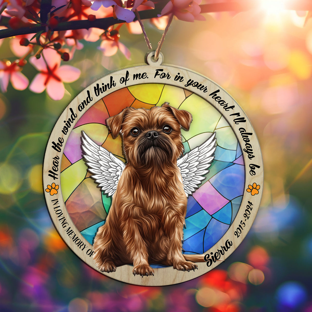 Suncatcher Ornament Brussels Griffon Sitting Memorial, Dog Ornament Home Decor, Pet Loss Gift, Thoughtful Christmas Gift