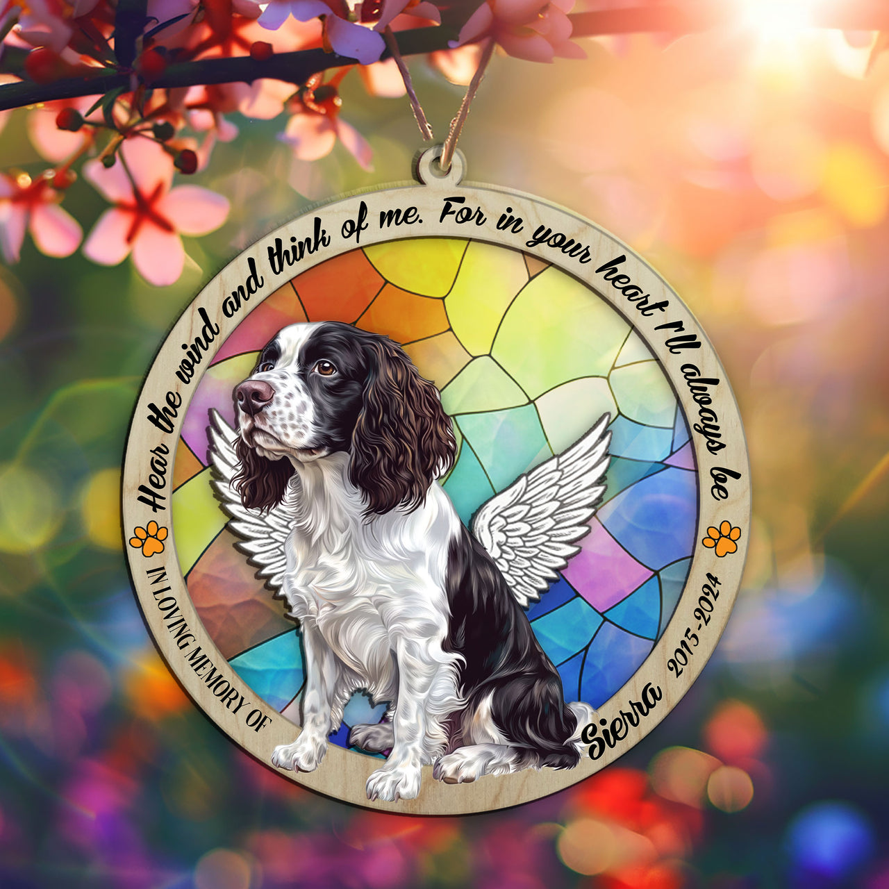 Suncatcher Ornament English Springer Spaniel Sitting Memorial, Dog Ornament Home Decor, Pet Loss Gift, Thoughtful Christmas Gift