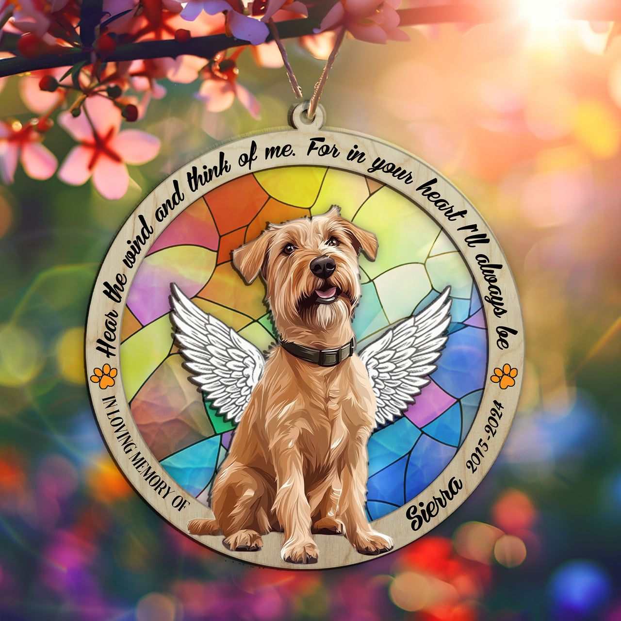 Suncatcher Ornament Wheaten Sitting Memorial, Dog Ornament Home Decor, Pet Loss Gift, Thoughtful Christmas Gift