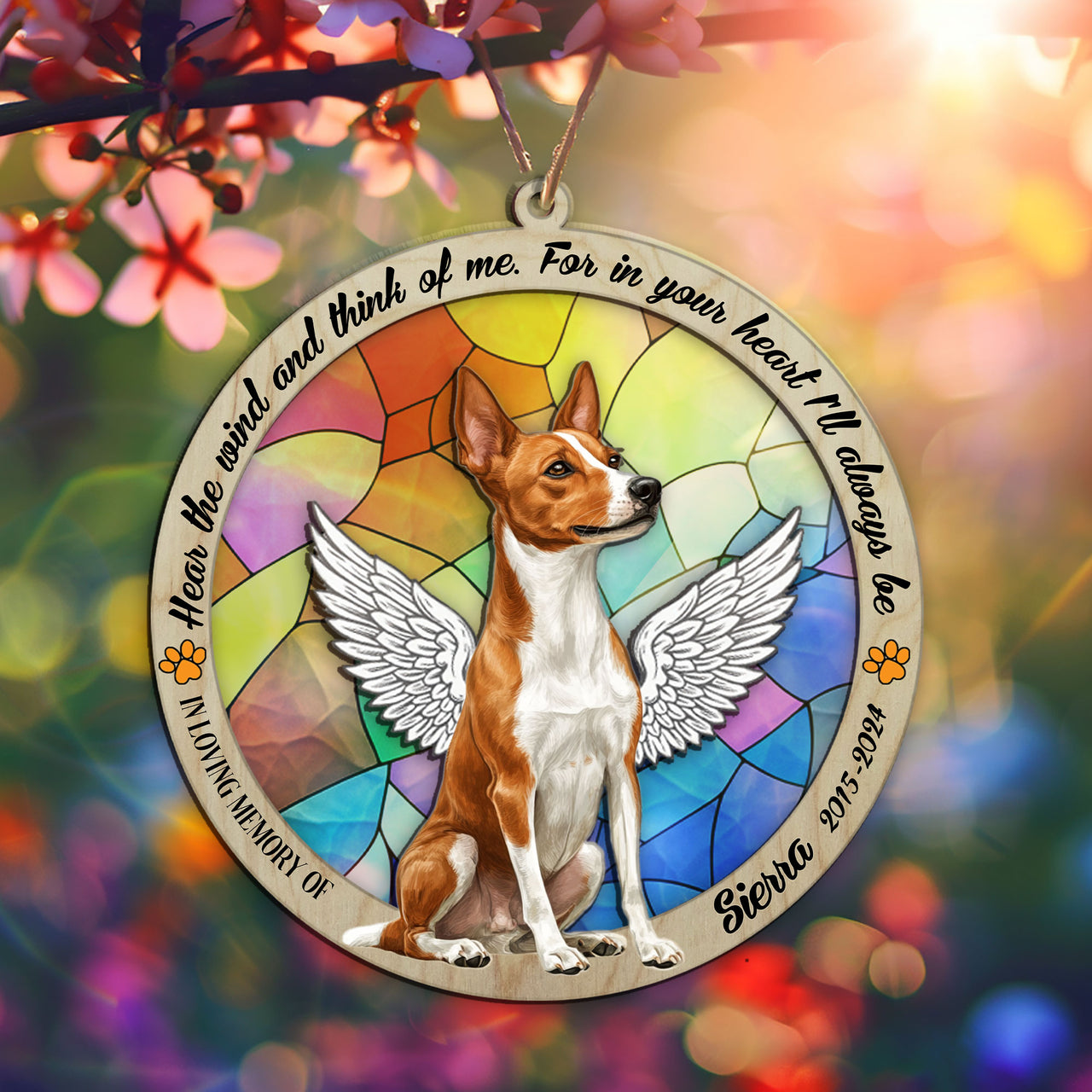 Suncatcher Ornament Basenji Sitting Memorial, Dog Ornament Home Decor, Pet Loss Gift, Thoughtful Christmas Gift