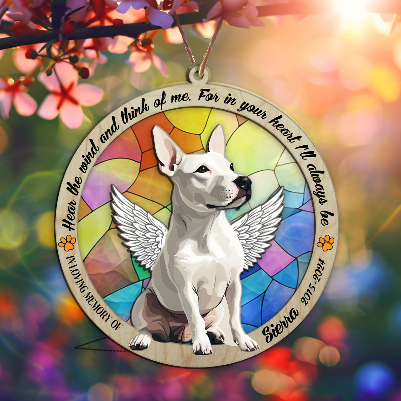 Suncatcher Ornament Bull Terrier Sitting Memorial, Dog Ornament Home Decor, Pet Loss Gift, Thoughtful Christmas Gift