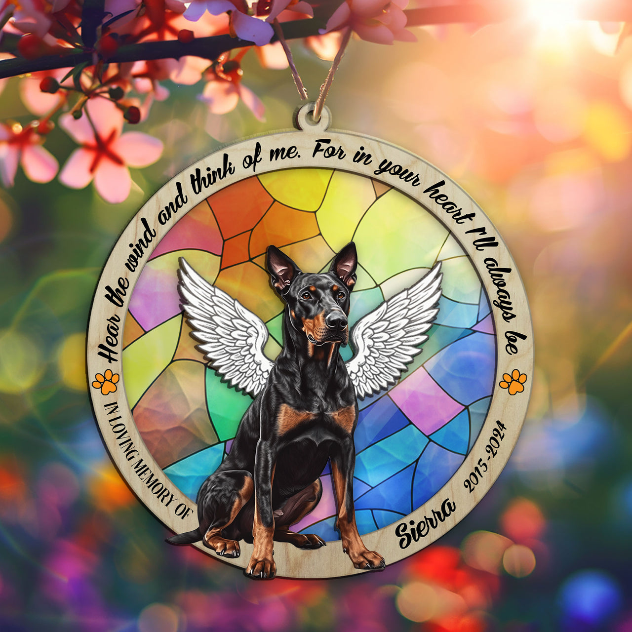 Suncatcher Ornament Doberman Sitting Memorial, Dog Ornament Home Decor, Pet Loss Gift, Thoughtful Christmas Gift