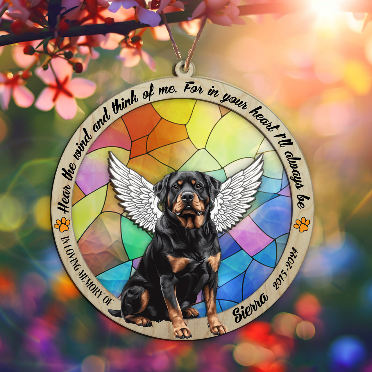 Suncatcher Ornament Rottweiler Sitting Memorial, Dog Ornament Home Decor, Pet Loss Gift, Thoughtful Christmas Gift