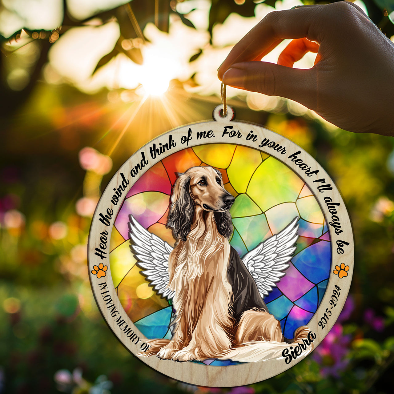 Suncatcher Ornament Afghan Hound Sitting Memorial, Dog Ornament Home Decor, Pet Loss Gift, Thoughtful Christmas Gift