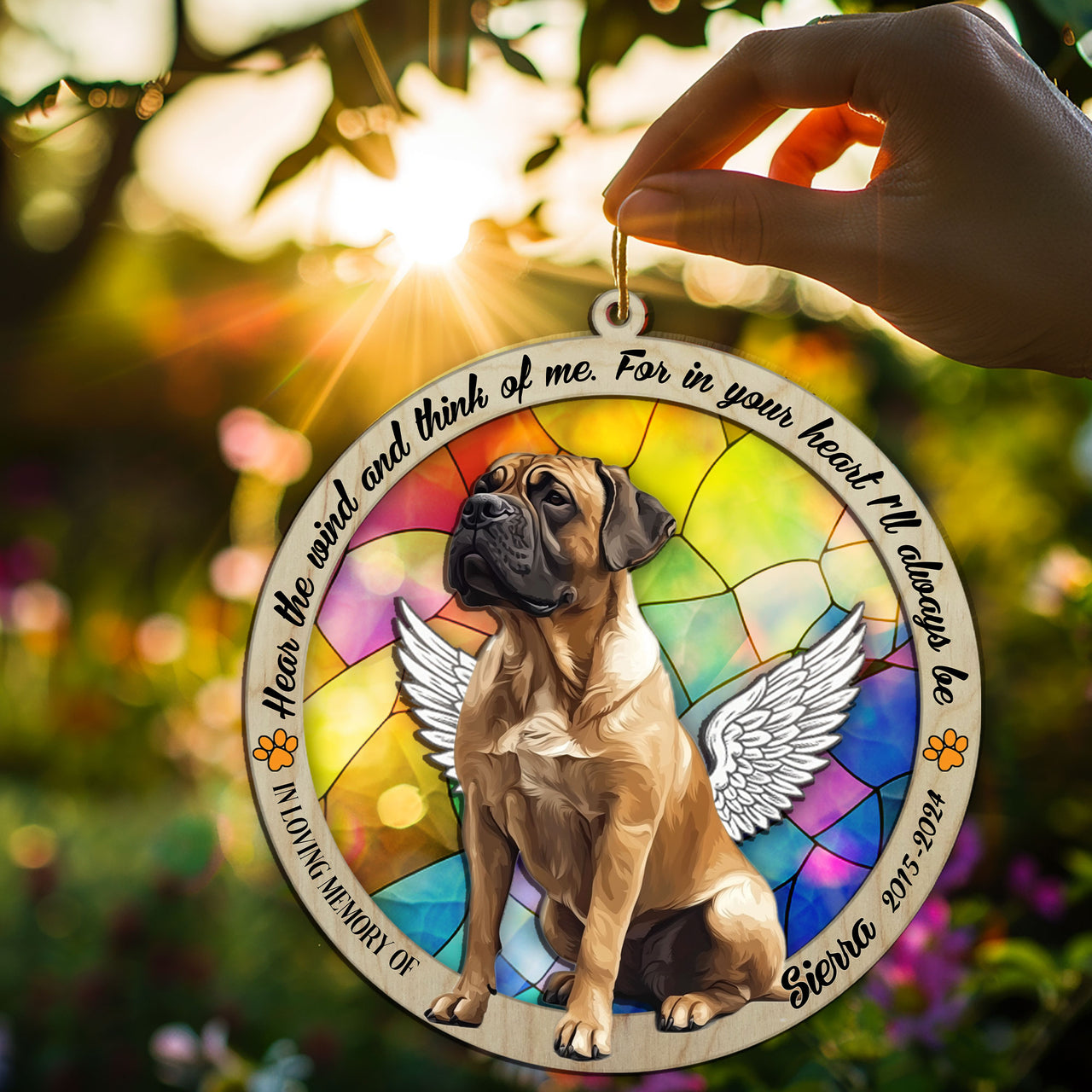 Suncatcher Ornament Boerboel Sitting Memorial, Dog Ornament Home Decor, Pet Loss Gift, Thoughtful Christmas Gift