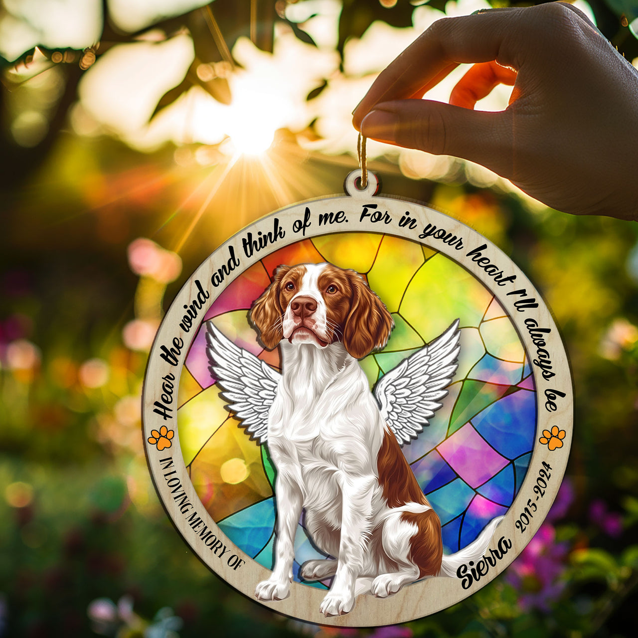 Suncatcher Ornament Brittany Spaniel Sitting Memorial, Dog Ornament Home Decor, Pet Loss Gift, Thoughtful Christmas Gift