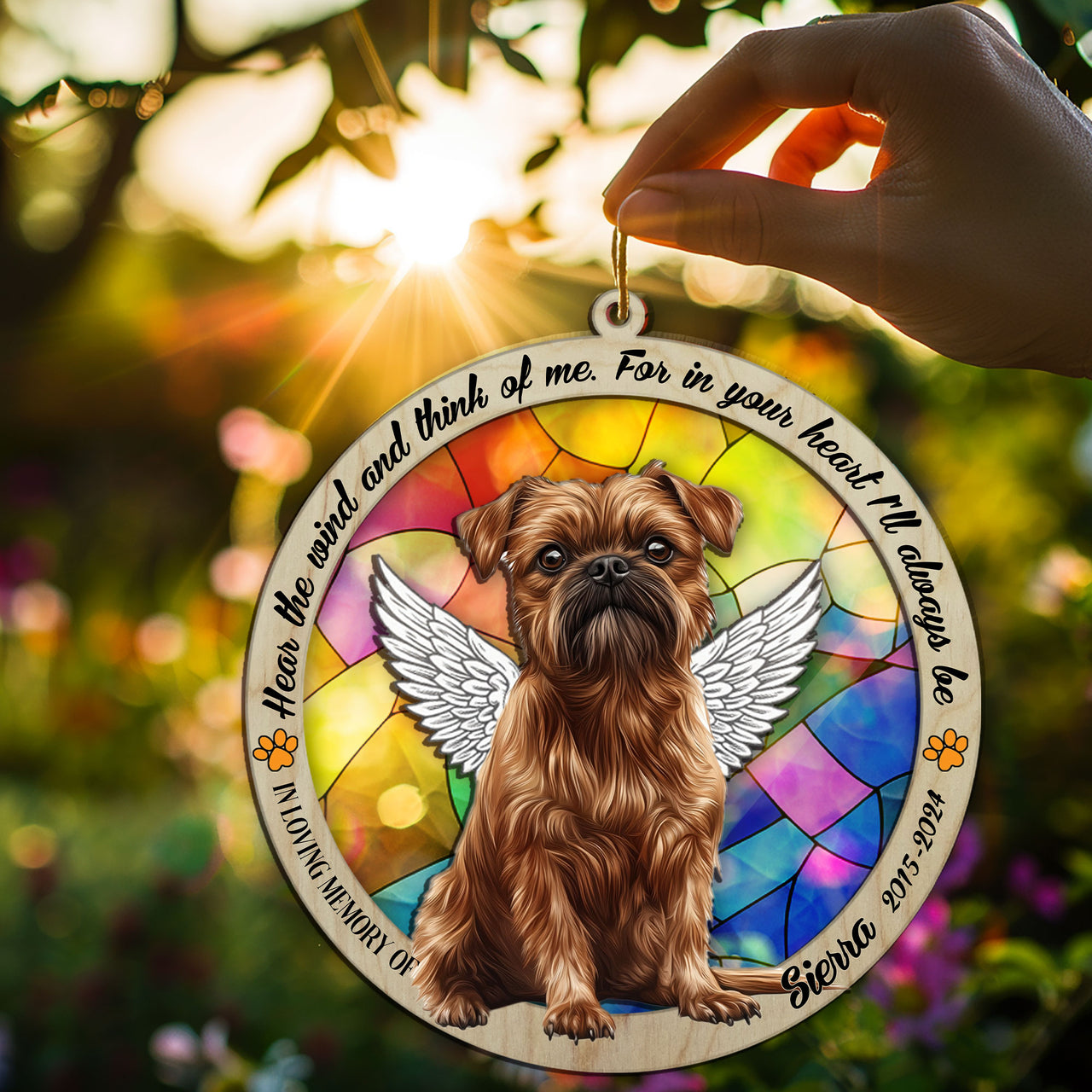 Suncatcher Ornament Brussels Griffon Sitting Memorial, Dog Ornament Home Decor, Pet Loss Gift, Thoughtful Christmas Gift