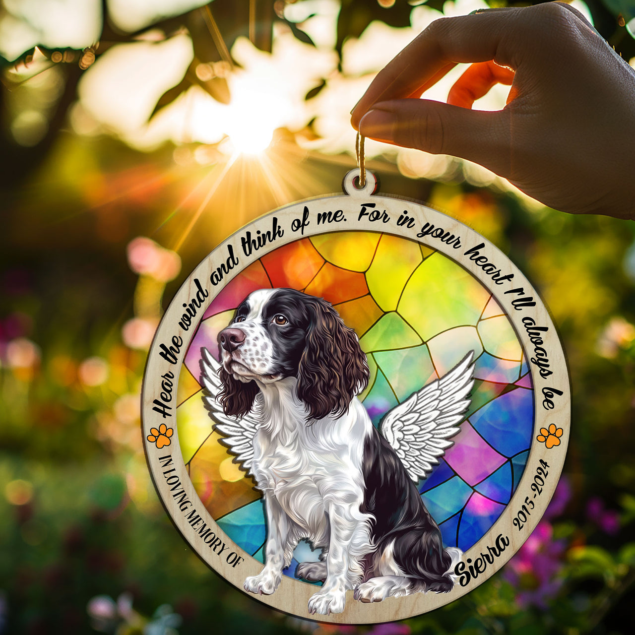 Suncatcher Ornament English Springer Spaniel Sitting Memorial, Dog Ornament Home Decor, Pet Loss Gift, Thoughtful Christmas Gift