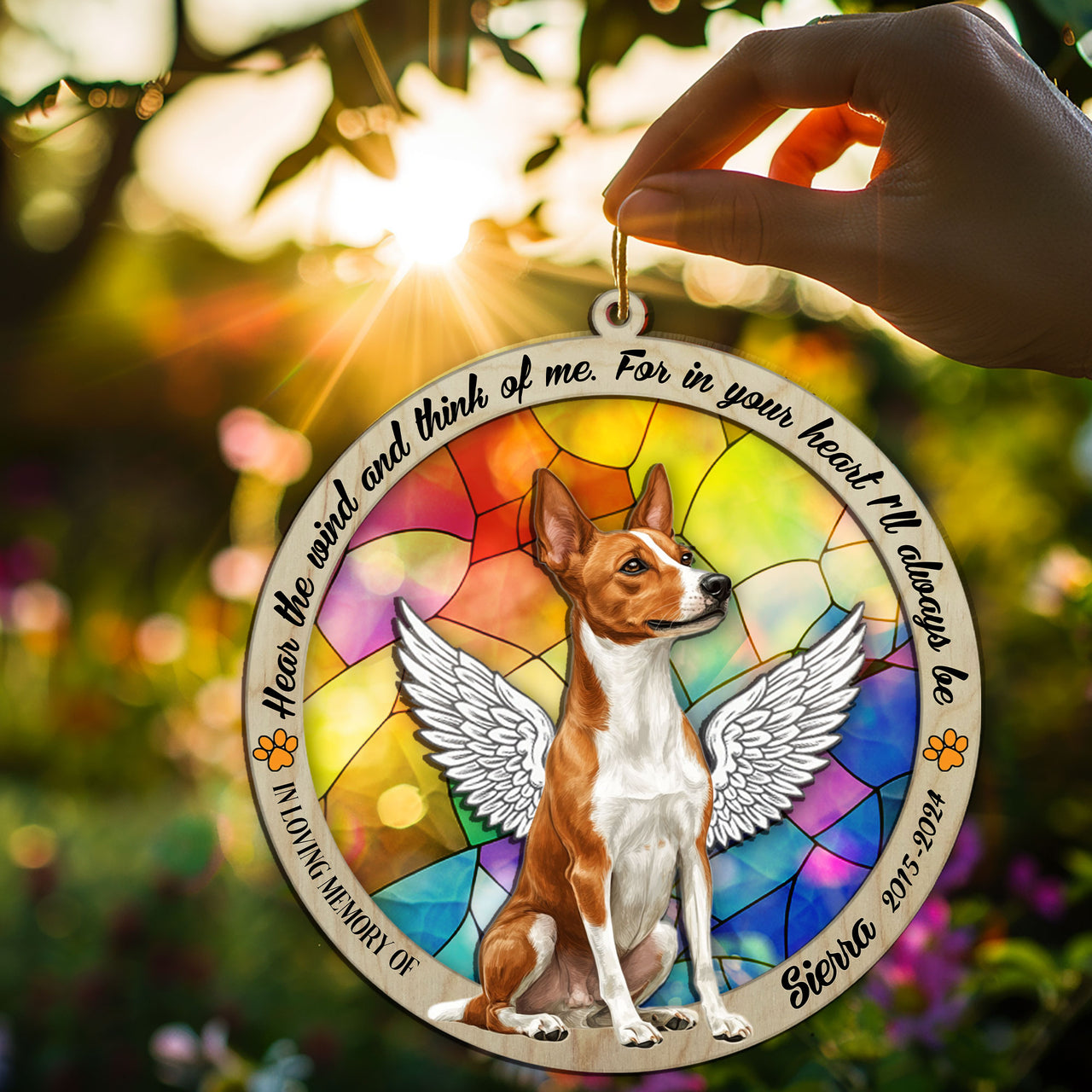 Suncatcher Ornament Basenji Sitting Memorial, Dog Ornament Home Decor, Pet Loss Gift, Thoughtful Christmas Gift