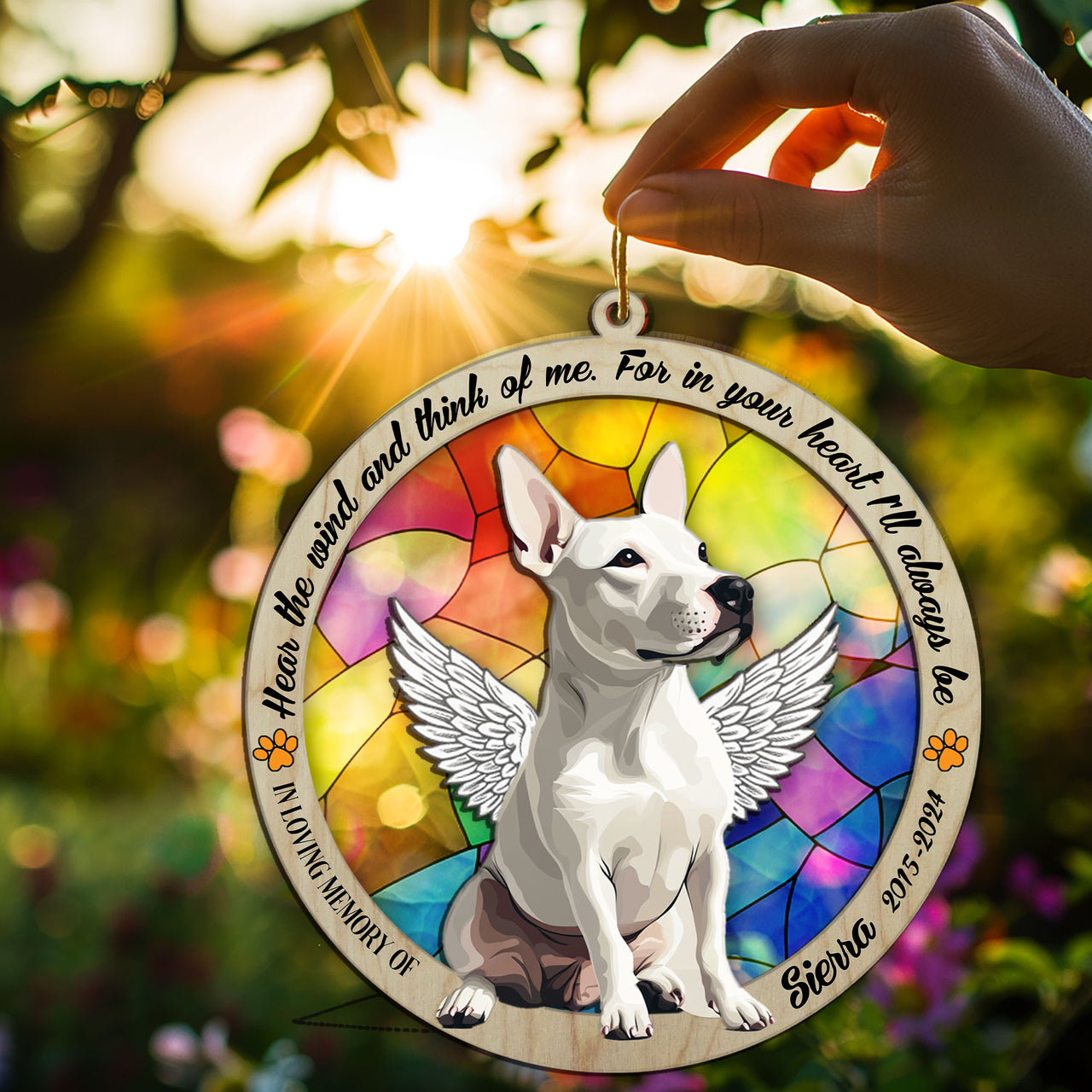 Suncatcher Ornament Bull Terrier Sitting Memorial, Dog Ornament Home Decor, Pet Loss Gift, Thoughtful Christmas Gift