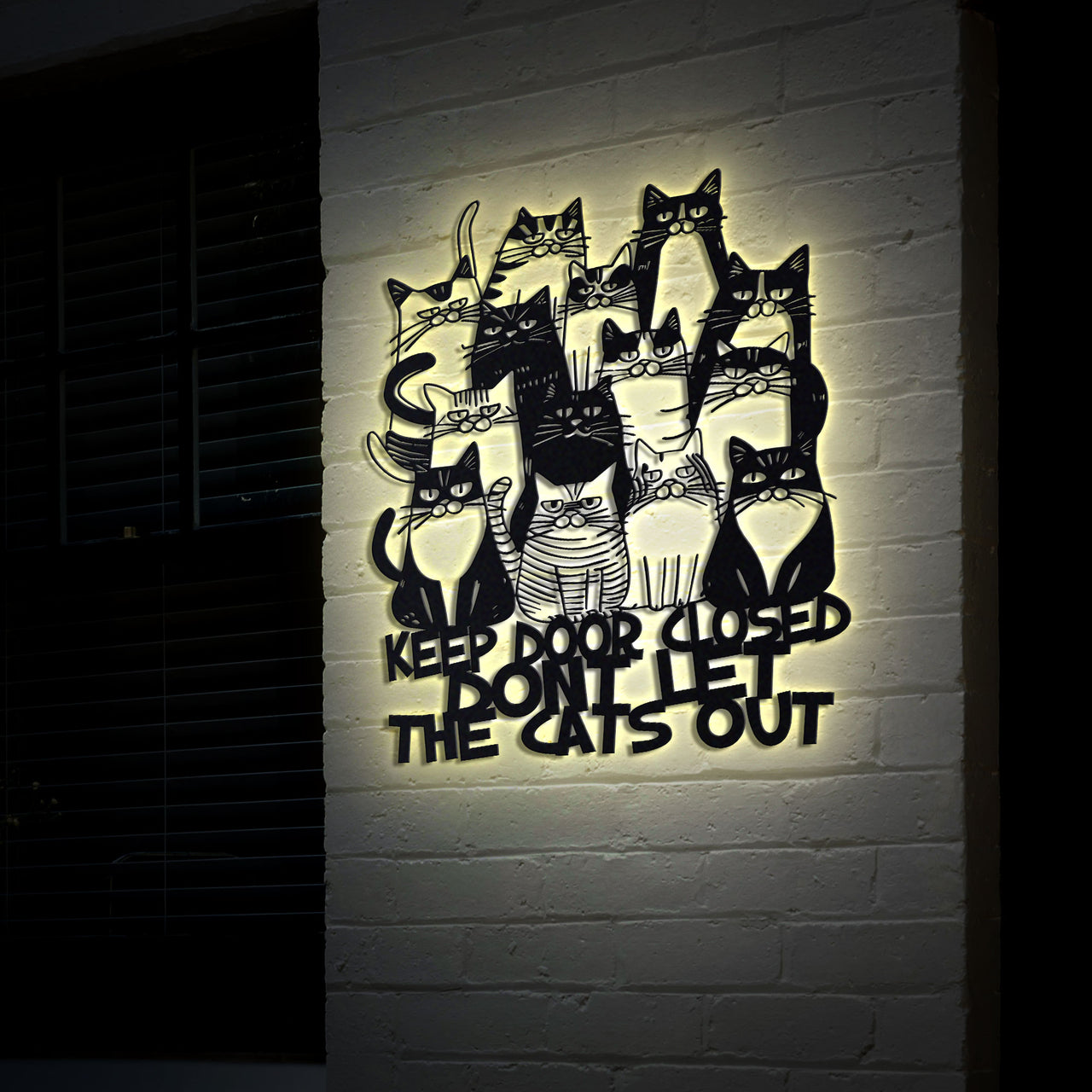 Cat Lover Metal Wall Art, Cat Welcome Sign with LED Lights, Dont Let The Cat Out