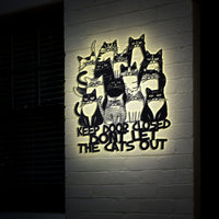 Thumbnail for Cat Lover Metal Wall Art, Cat Welcome Sign with LED Lights, Dont Let The Cat Out