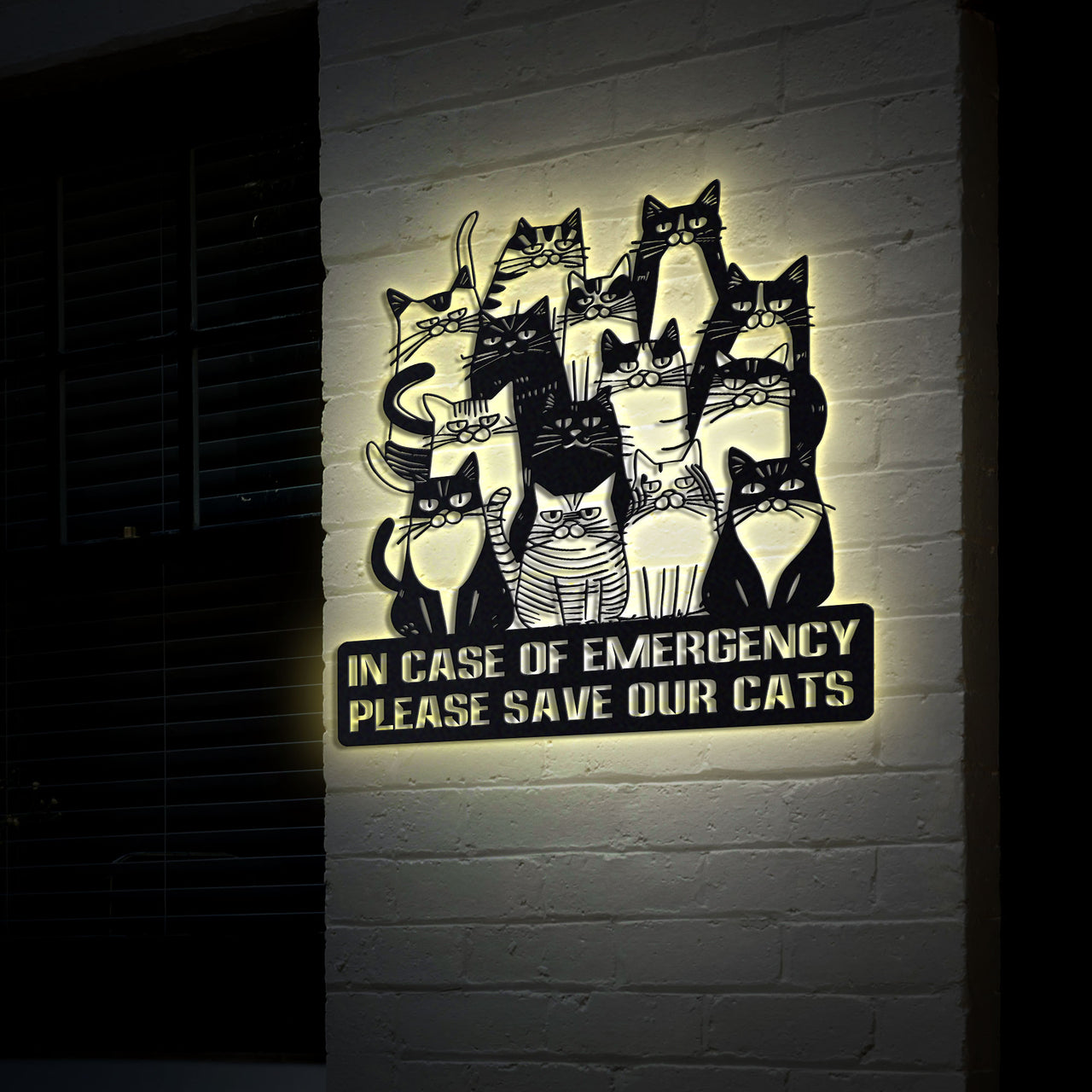 Cat Lover Metal Wall Art, Cat Emergency Sign with LED Lights, Please Save Our Cats