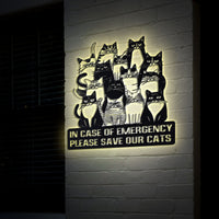 Thumbnail for Cat Lover Metal Wall Art, Cat Emergency Sign with LED Lights, Please Save Our Cats