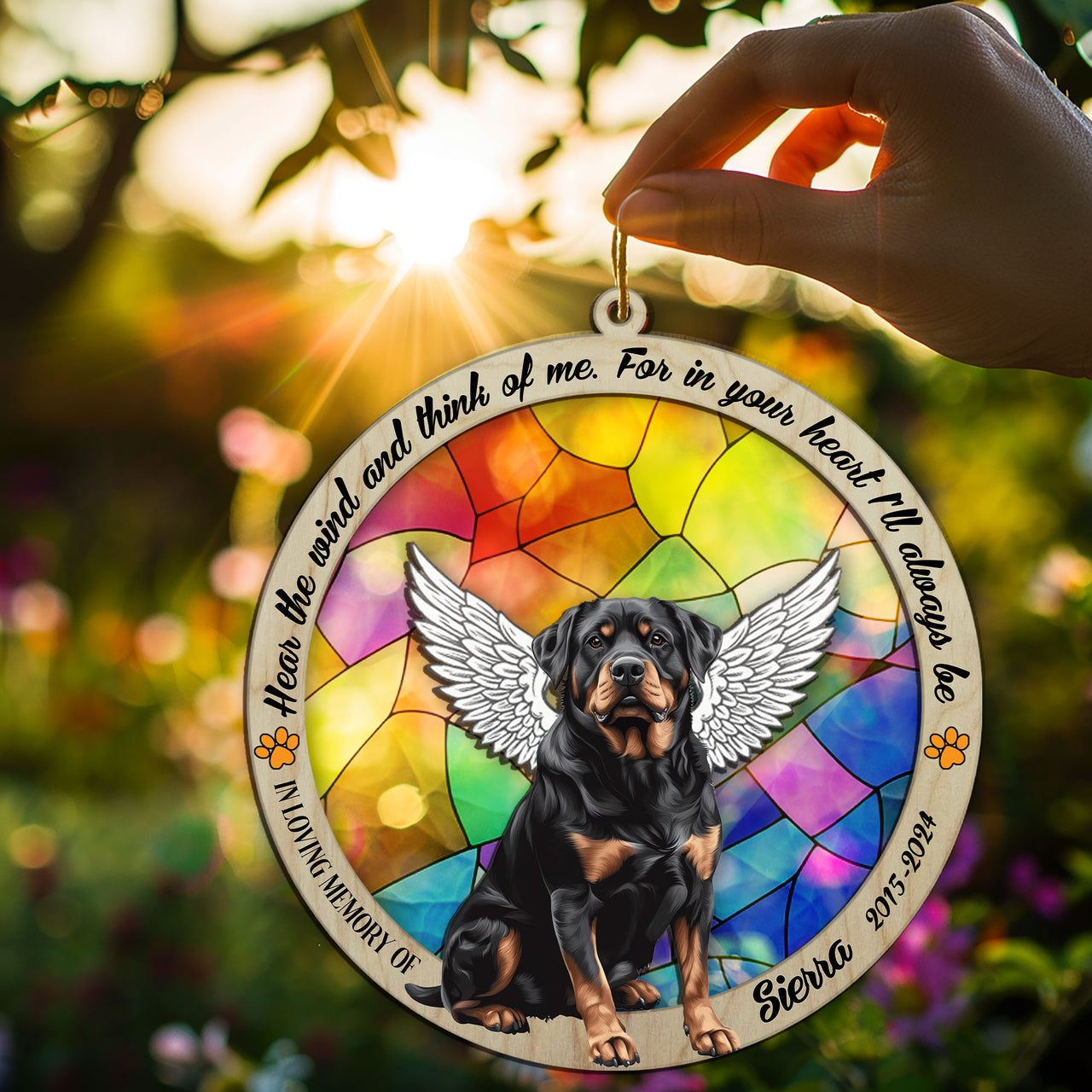 Suncatcher Ornament Rottweiler Sitting Memorial, Dog Ornament Home Decor, Pet Loss Gift, Thoughtful Christmas Gift