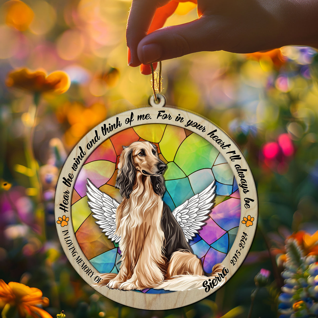 Suncatcher Ornament Afghan Hound Sitting Memorial, Dog Ornament Home Decor, Pet Loss Gift, Thoughtful Christmas Gift