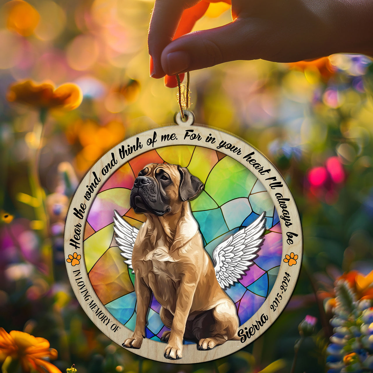 Suncatcher Ornament Boerboel Sitting Memorial, Dog Ornament Home Decor, Pet Loss Gift, Thoughtful Christmas Gift