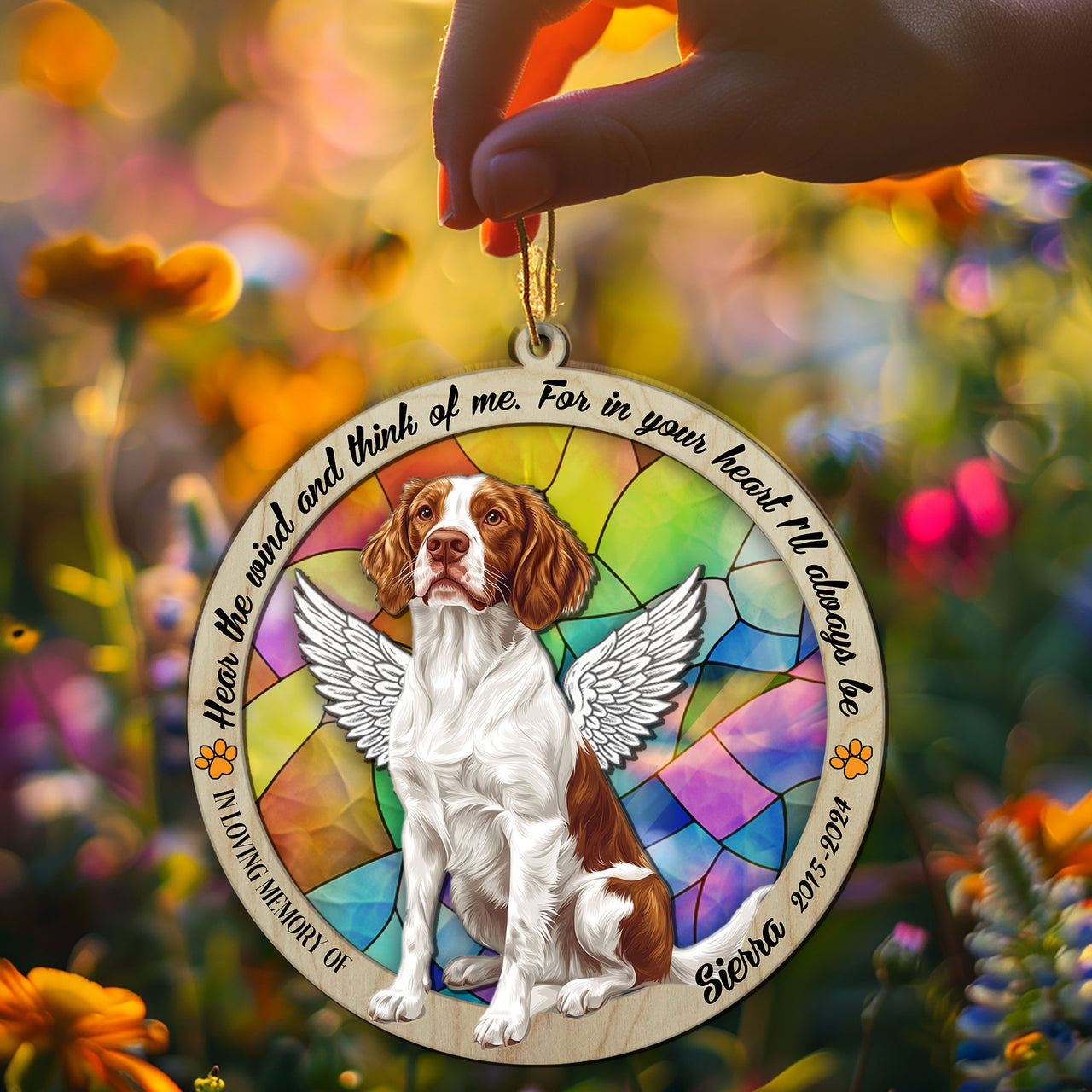 Suncatcher Ornament Brittany Spaniel Sitting Memorial, Dog Ornament Home Decor, Pet Loss Gift, Thoughtful Christmas Gift