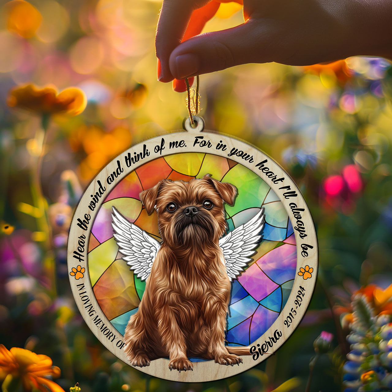 Suncatcher Ornament Brussels Griffon Sitting Memorial, Dog Ornament Home Decor, Pet Loss Gift, Thoughtful Christmas Gift