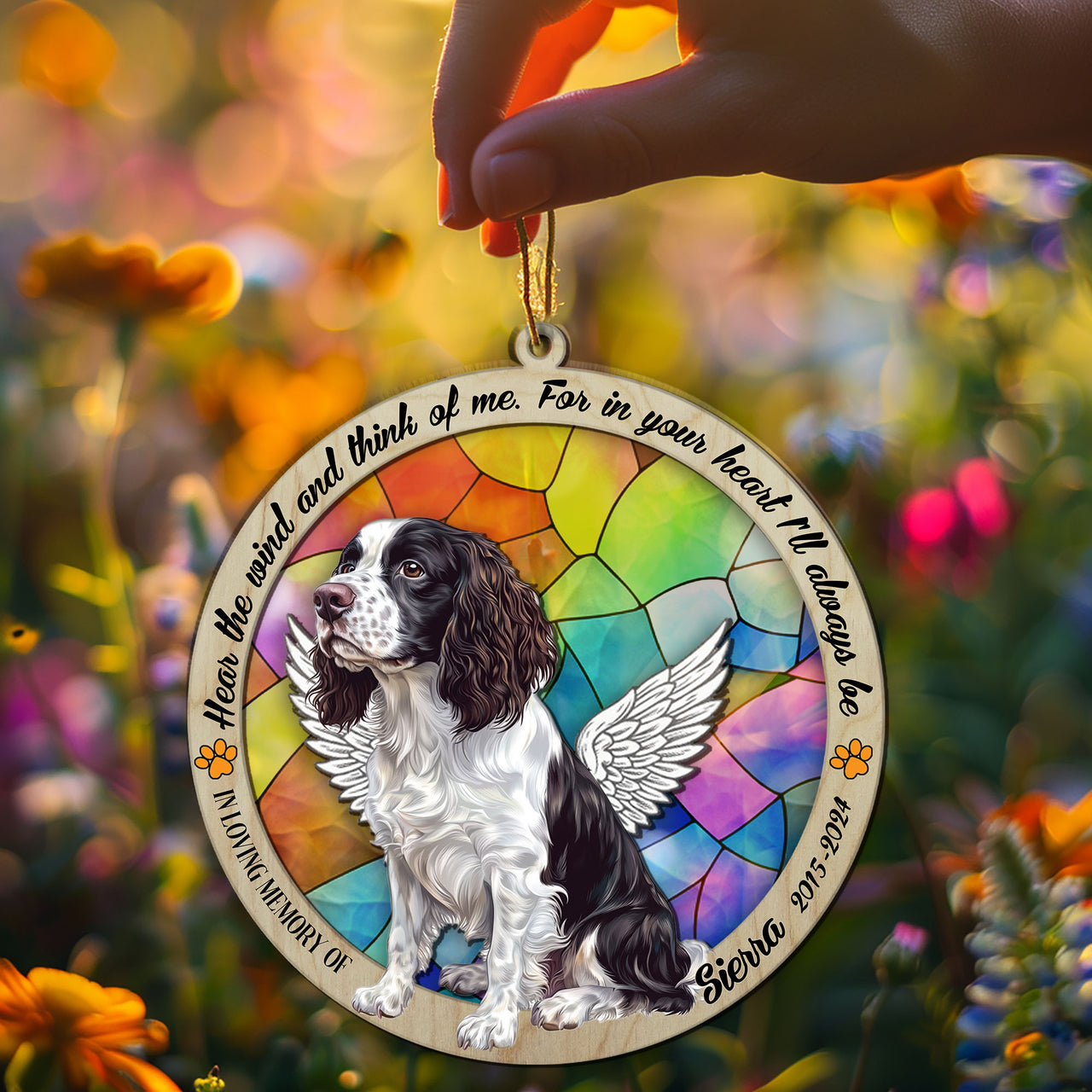 Suncatcher Ornament English Springer Spaniel Sitting Memorial, Dog Ornament Home Decor, Pet Loss Gift, Thoughtful Christmas Gift