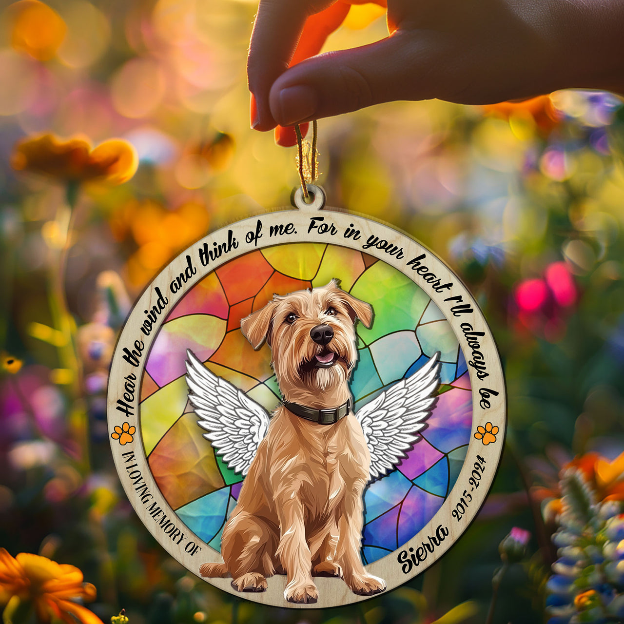 Suncatcher Ornament Wheaten Sitting Memorial, Dog Ornament Home Decor, Pet Loss Gift, Thoughtful Christmas Gift